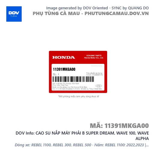CAO SU NẮP MÁY PHẢI B SUPER DREAM, WAVE 100, WAVE ALPHA — 11391MKGA00