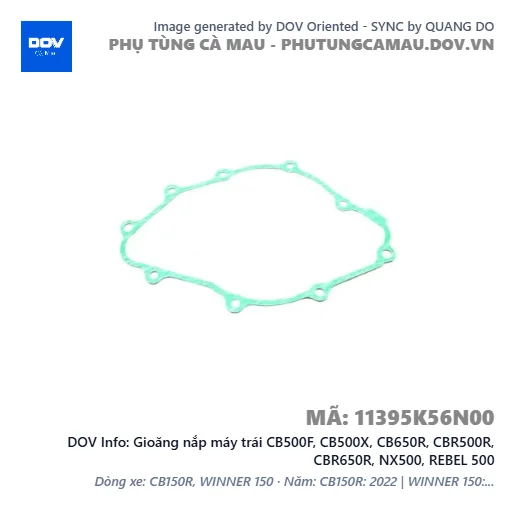 Gioăng nắp máy trái CB500F, CB500X, CB650R, CBR500R, CBR650R, NX500, REBEL 500 — 11395K56N00
