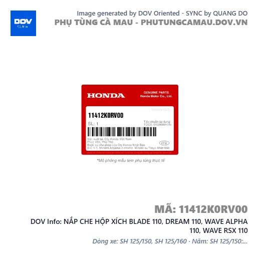 NẮP CHE HỘP XÍCH BLADE 110, DREAM 110, WAVE ALPHA 110, WAVE RSX 110 — 11412K0RV00