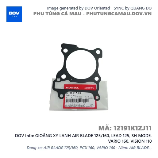 GIOĂNG XY LANH AIR BLADE 125/160, LEAD 125, SH MODE, VARIO 160, VISION 110 — 12191K1ZJ11