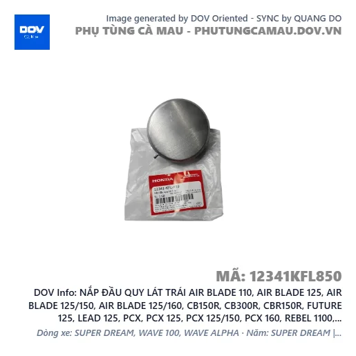NẮP ĐẦU QUY LÁT TRÁI AIR BLADE 110, AIR BLADE 125, AIR BLADE 125/150, AIR BLADE 125/160, CB150R, CB300R, CBR150R, FUTURE 125, LEAD 125, PCX, PCX 125, PCX 125/150, PCX 160, REBEL 1100, REBEL 300, REBEL 500, SH 125/150, SH 350, SH MODE, VARIO 160, VISION 110, WINNER 150, WINNER X — 12341KFL850