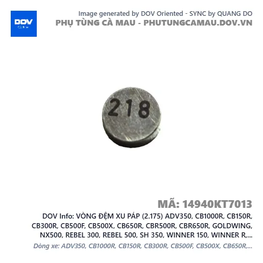 VÒNG ĐỆM XU PÁP (2.175) ADV350, CB1000R, CB150R, CB300R, CB500F, CB500X, CB650R, CBR500R, CBR650R, GOLDWING, NX500, REBEL 300, REBEL 500, SH 350, WINNER 150, WINNER R, WINNER X — 14940KT7013