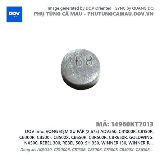 VÒNG ĐỆM XU PÁP (2.675) ADV350, CB1000R, CB150R, CB300R, CB500F, CB500X, CB650R, CBR500R, CBR650R, GOLDWING, NX500, REBEL 300, REBEL 500, SH 350, WINNER 150, WINNER R, WINNER X — 14960KT7013