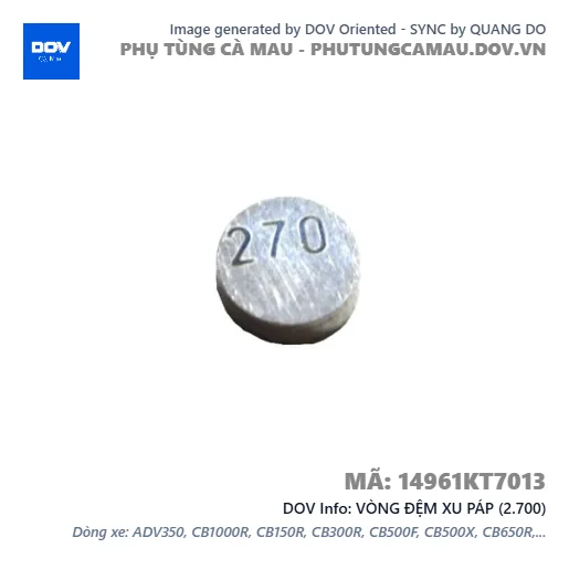 VÒNG ĐỆM XU PÁP (2.700) — 14961KT7013