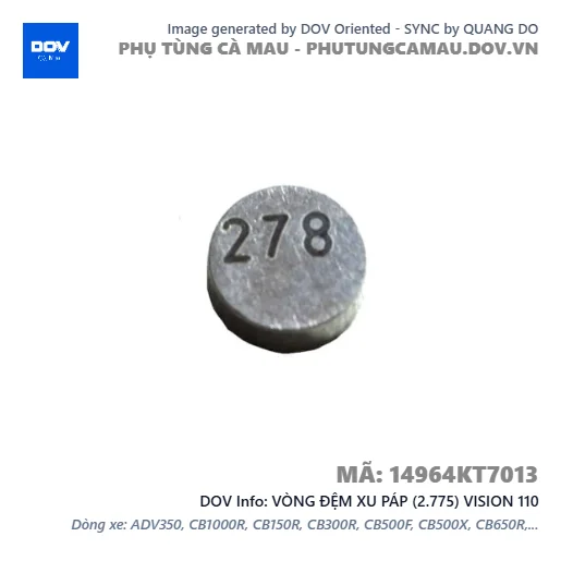 VÒNG ĐỆM XU PÁP (2.775) VISION 110 — 14964KT7013