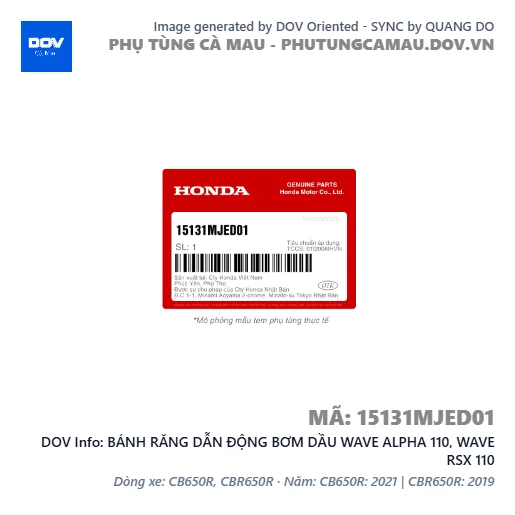 BÁNH RĂNG DẪN ĐỘNG BƠM DẦU WAVE ALPHA 110, WAVE RSX 110 — 15131MJED01
