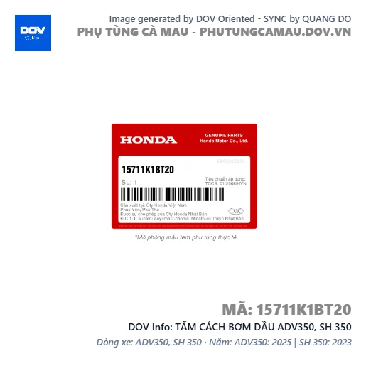 TẤM CÁCH BƠM DẦU ADV350, SH 350 — 15711K1BT20