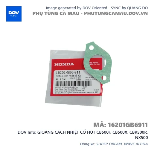 GIOĂNG CÁCH NHIỆT CỔ HÚT CB500F, CB500X, CBR500R, NX500 — 16201GB6911