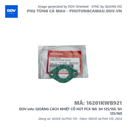 GIOĂNG CÁCH NHIỆT CỔ HÚT PCX 160, SH 125/150, SH 125/160 — 16201KWB921