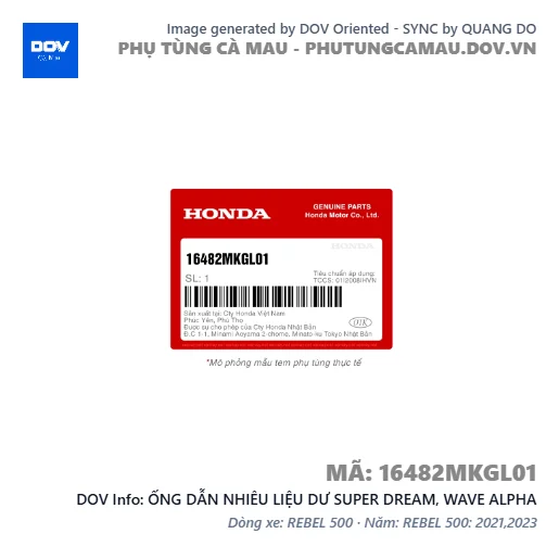 ỐNG DẪN NHIÊU LIỆU DƯ SUPER DREAM, WAVE ALPHA — 16482MKGL01