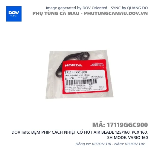 ĐỆM PHÍP CÁCH NHIỆT CỔ HÚT AIR BLADE 125/160, PCX 160, SH MODE, VARIO 160 — 17119GGC900