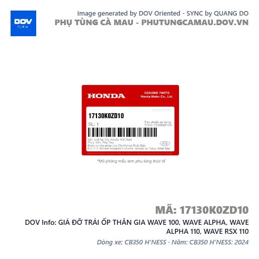 GIÁ ĐỠ TRÁI ỐP THÂN GIA WAVE 100, WAVE ALPHA, WAVE ALPHA 110, WAVE RSX 110 — 17130K0ZD10