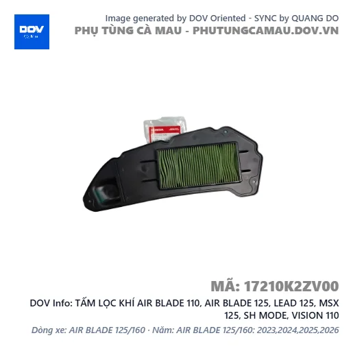 TẤM LỌC KHÍ AIR BLADE 110, AIR BLADE 125, LEAD 125, MSX 125, SH MODE, VISION 110 — 17210K2ZV00