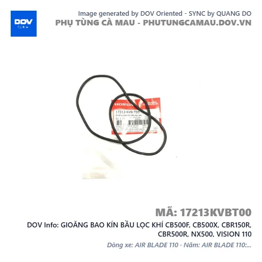 GIOĂNG BAO KÍN BẦU LỌC KHÍ CB500F, CB500X, CBR150R, CBR500R, NX500, VISION 110 — 17213KVBT00