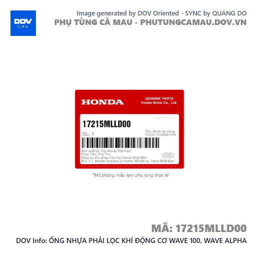 ỐNG NHỰA PHẢI LỌC KHÍ ĐỘNG CƠ WAVE 100, WAVE ALPHA — 17215MLLD00