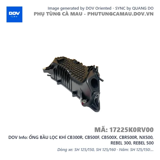 ỐNG BẦU LỌC KHÍ CB300R, CB500F, CB500X, CBR500R, NX500, REBEL 300, REBEL 500 — 17225K0RV00