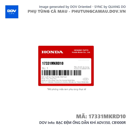 BẠC ĐỆM ỐNG DẪN KHÍ ADV350, CB1000R — 17331MKRD10