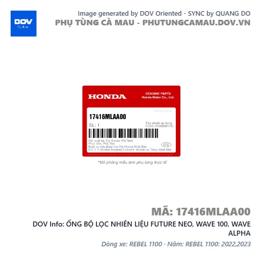 ỐNG BỘ LỌC NHIÊN LIỆU FUTURE NEO, WAVE 100, WAVE ALPHA — 17416MLAA00