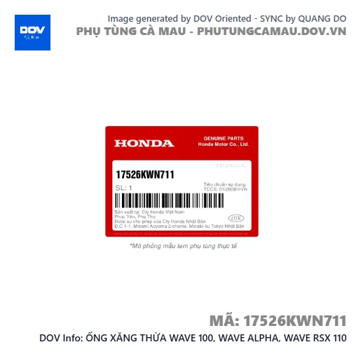 ỐNG XĂNG THỪA WAVE 100, WAVE ALPHA, WAVE RSX 110 — 17526KWN711