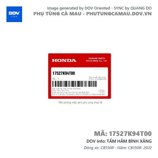 TẤM HÃM BÌNH XĂNG  — 17527K94T00