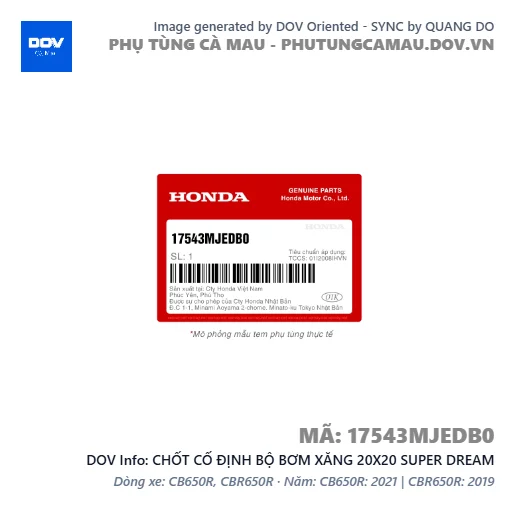 CHỐT CỐ ĐỊNH BỘ BƠM XĂNG 20X20 SUPER DREAM — 17543MJEDB0