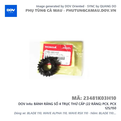 BÁNH RĂNG SỐ 4 TRỤC THỨ CẤP (22 RĂNG) PCX, PCX 125/150 — 23481K03H10