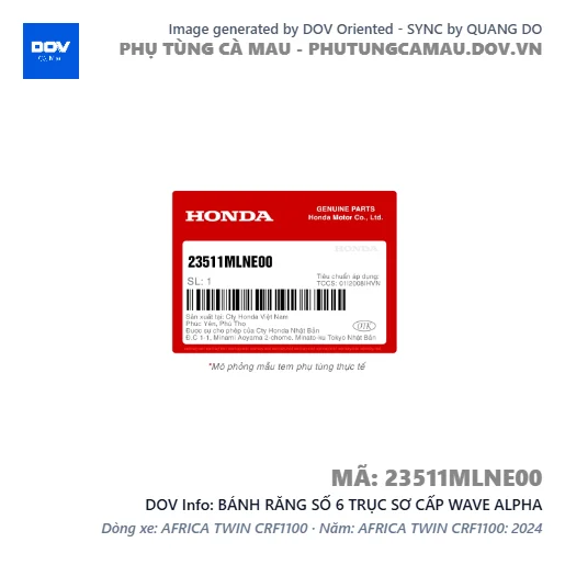 BÁNH RĂNG SỐ 6 TRỤC SƠ CẤP WAVE ALPHA — 23511MLNE00