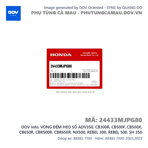 VÒNG ĐỆM HEO SỐ ADV350, CB300R, CB500F, CB500X, CB650R, CBR500R, CBR650R, NX500, REBEL 300, REBEL 500, SH 350 — 24433MJPG80