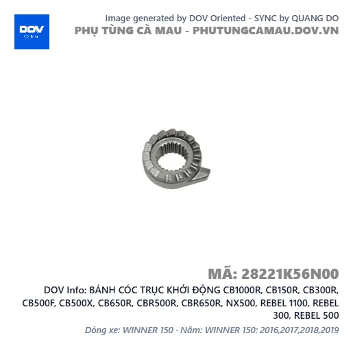 BÁNH CÓC TRỤC KHỞI ĐỘNG CB1000R, CB150R, CB300R, CB500F, CB500X, CB650R, CBR500R, CBR650R, NX500, REBEL 1100, REBEL 300, REBEL 500 — 28221K56N00