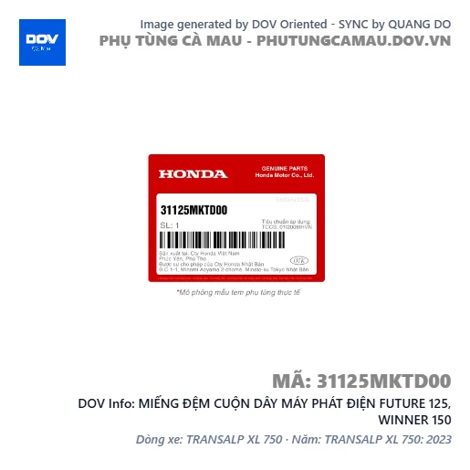 MIẾNG ĐỆM CUỘN DÂY MÁY PHÁT ĐIỆN FUTURE 125, WINNER 150 — 31125MKTD00