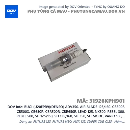 BUGI (U20EPR9)(DENSO) ADV350, AIR BLADE 125/160, CB500F, CB500X, CB650R, CBR500R, CBR650R, LEAD 125, NX500, REBEL 300, REBEL 500, SH 125/150, SH 125/160, SH 350, SH MODE, VARIO 160, VISION 110 — 31926KPH901
