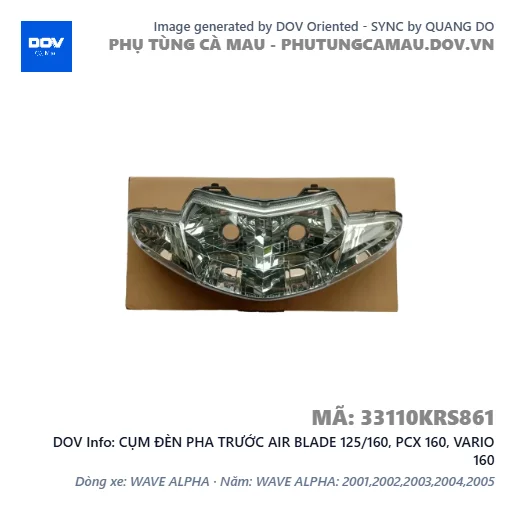 CỤM ĐÈN PHA TRƯỚC AIR BLADE 125/160, PCX 160, VARIO 160 — 33110KRS861