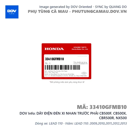 DÂY ĐIỆN ĐÈN XI NHAN TRƯỚC PHẢI CB500F, CB500X, CBR500R, NX500 — 33410GFMB10