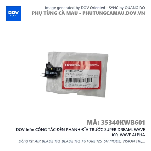 CÔNG TẮC ĐÈN PHANH ĐĨA TRƯỚC SUPER DREAM, WAVE 100, WAVE ALPHA — 35340KWB601