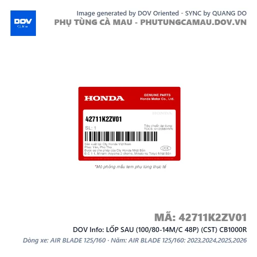 LỐP SAU (100/80-14M/C 48P) (CST) CB1000R — 42711K2ZV01