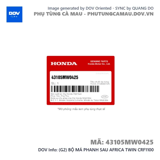 (G2) BỘ MÁ PHANH SAU AFRICA TWIN CRF1100 — 43105MW0425