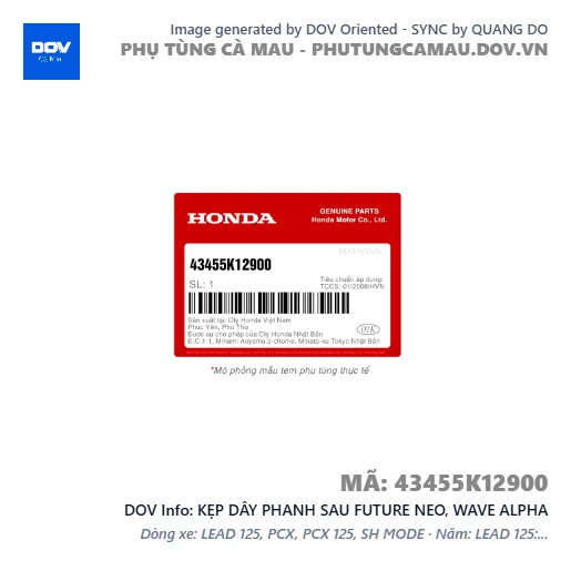 KẸP DÂY PHANH SAU FUTURE NEO, WAVE ALPHA — 43455K12900