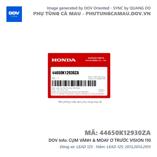 CỤM VÀNH & MOAY Ơ TRƯỚC VISION 110 — 44650K12930ZA