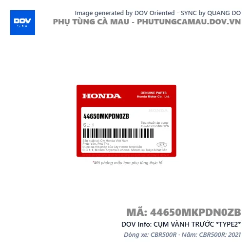 CỤM VÀNH TRƯỚC *TYPE2*  — 44650MKPDN0ZB