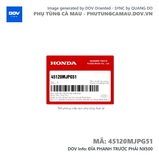 ĐĨA PHANH TRƯỚC PHẢI NX500 — 45120MJPG51