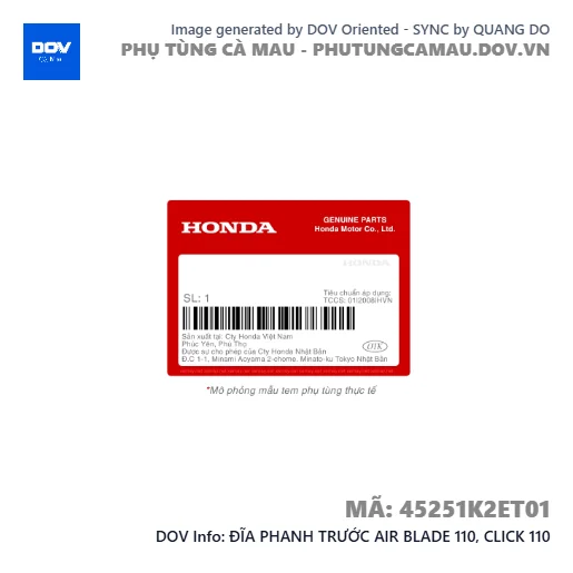 ĐĨA PHANH TRƯỚC AIR BLADE 110, CLICK 110 — 45251K2ET01