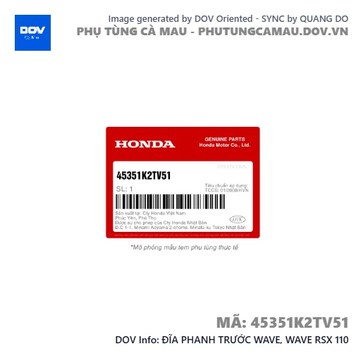 ĐĨA PHANH TRƯỚC WAVE, WAVE RSX 110 — 45351K2TV51