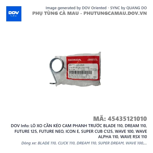 LÒ XO CẦN KÉO CAM PHANH TRƯỚC BLADE 110, DREAM 110, FUTURE 125, FUTURE NEO, ICON E, SUPER CUB C125, WAVE 100, WAVE ALPHA 110, WAVE RSX 110 — 45435121010