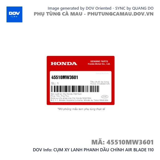 CỤM XY LANH PHANH DẦU CHÍNH AIR BLADE 110 — 45510MW3601