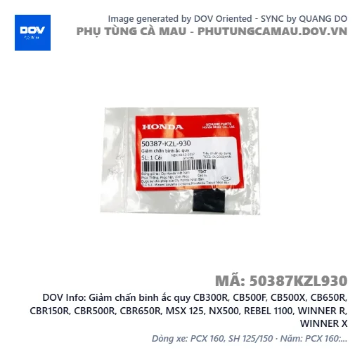 Giảm chấn bình ắc quy CB300R, CB500F, CB500X, CB650R, CBR150R, CBR500R, CBR650R, MSX 125, NX500, REBEL 1100, WINNER R, WINNER X — 50387KZL930