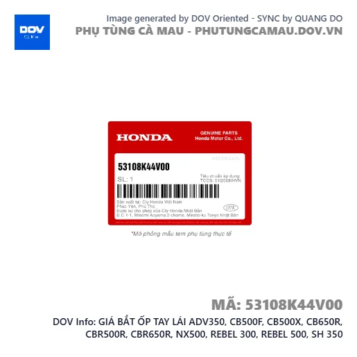 GIÁ BẮT ỐP TAY LÁI ADV350, CB500F, CB500X, CB650R, CBR500R, CBR650R, NX500, REBEL 300, REBEL 500, SH 350 — 53108K44V00