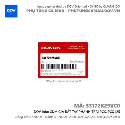 CỤM GIÁ BẮT TAY PHANH TRÁI PCX, PCX 125 — 53172K29VC0