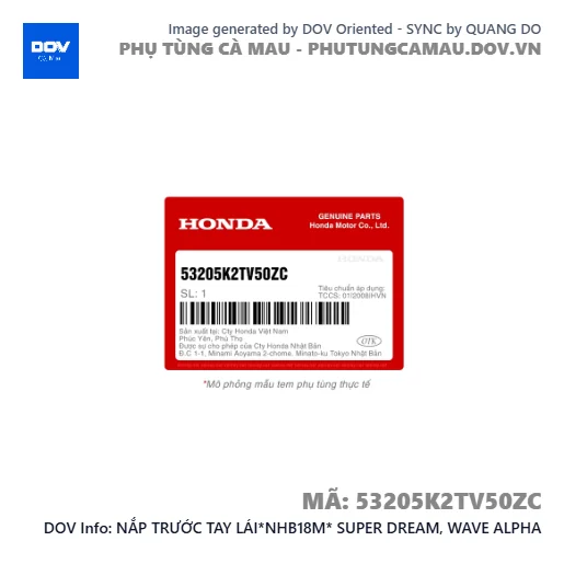 NẮP TRƯỚC TAY LÁI*NHB18M* SUPER DREAM, WAVE ALPHA — 53205K2TV50ZC