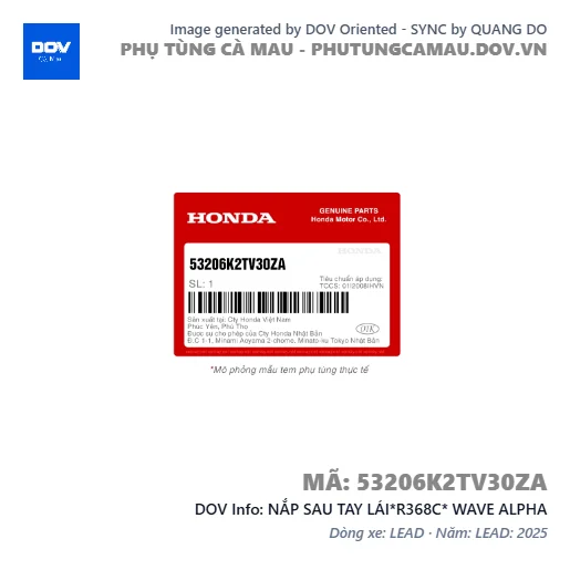 NẮP SAU TAY LÁI*R368C* WAVE ALPHA — 53206K2TV30ZA