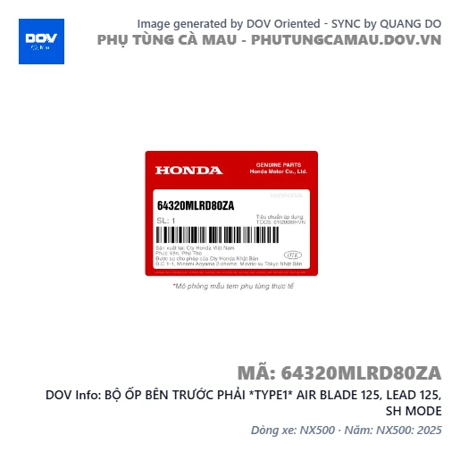 BỘ ỐP BÊN TRƯỚC PHẢI *TYPE1* AIR BLADE 125, LEAD 125, SH MODE — 64320MLRD80ZA